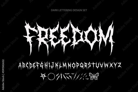 Y2k Freedom Dark Lettering tattoo vector type font. Grunge style type ...