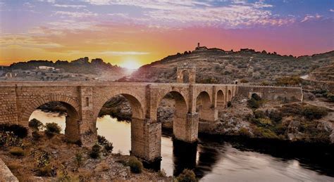 Roman bridge in Alcántara, Extremadura (Spain). After 19 centuries, you can read on it "Pontem ...