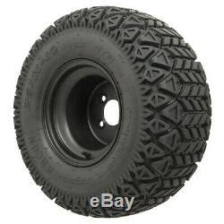 Set Of 4 Golf Cart 10 Inch Black Steel Wheels On Gtw All Terrain Off Road Tires