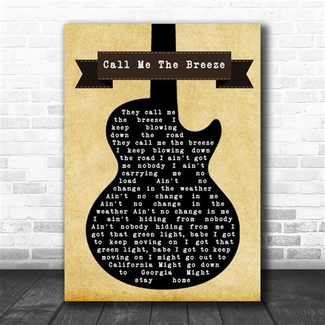 JJ Cale Call Me The Breeze Black Guitar Song Lyric Poster Print - Song ...