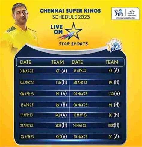 IPL 2023 CSK Schedule: Full Schedule, Chennai Super Kings (CSK) Team ...