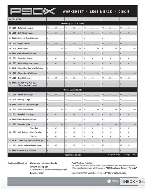 Downloadable Pdf Printable P90x Workout Sheets