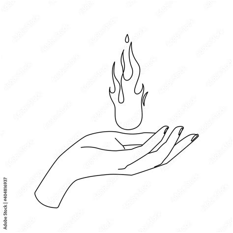 Hand and Fire Abstract Line Art Drawing. Flame and Hand Minimalist ...