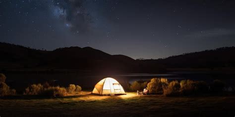 Premium Photo | Camping at night starry night sky mountain view generative ai aig20