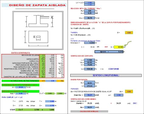 Excel para Diseñar zapatas Aisladas