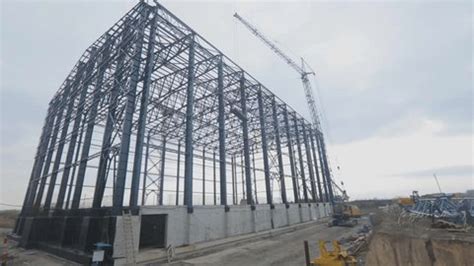 Metal Frame Industrial Building Construction Industrial Stock Footage ...