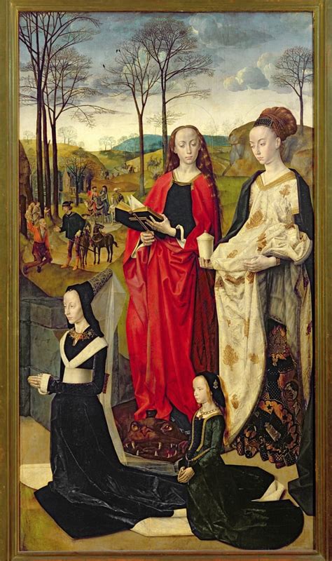 Het altaarstuk van Portinari, St. Mary Magdalen en St. Margaret met Maria Baroncelli en dochter ...