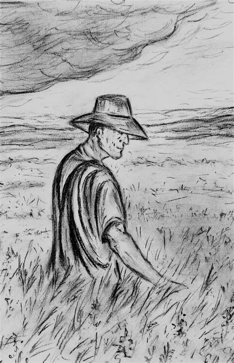 Farmer In The Field Harvest Drawing Charcoal Drawing | Etsy