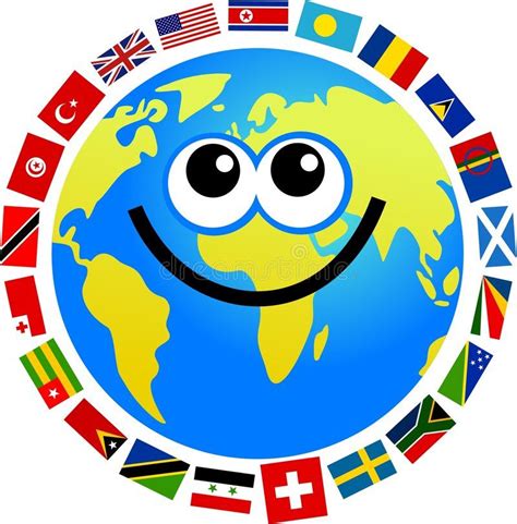 Flag globe. Happy cartoon world globe surrounded by flags , #Affiliate ...