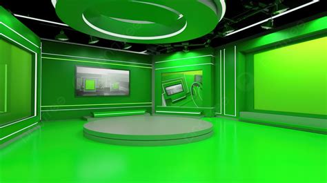 Immersive Green Screen Studio 3d Illustration Of Virtual Tv News Set ...