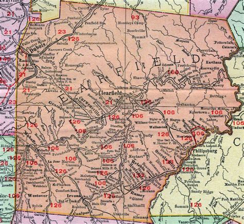 Clearfield County, Pennsylvania. 1911, Map, Curwensville, Dubois, Hyde ...