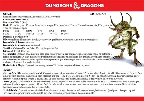 Quasit | Dungeons e dragons, Monstros, Ficha de personagem