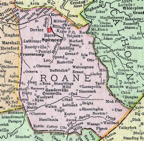 Roane County, West Virginia 1911 Map by Rand McNally, Spencer, Reedy, Walton, Gandeeville, WV