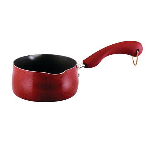 Paula Deen Signature Collection Porcelain Nonstick 1-Quart Saucepan with Pour Spouts, Red Speckle