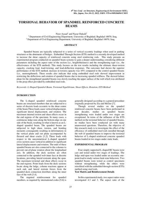 (PDF) TORSIONAL BEHAVIOR OF SPANDREL REINFORCED CONCRETE BEAMS