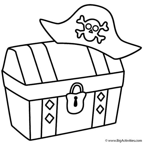 Treasure Chest with Pirate Hat - Coloring Page (Pirates)