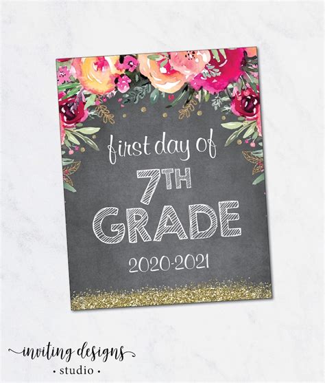 First Day of 7th Grade sign / Printable Back to School sign / | Etsy