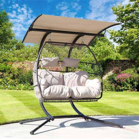 Barton Premium 2 Person X-large Swing Chair Wicker Hanging Egg Chair With Canopy | Wayfair