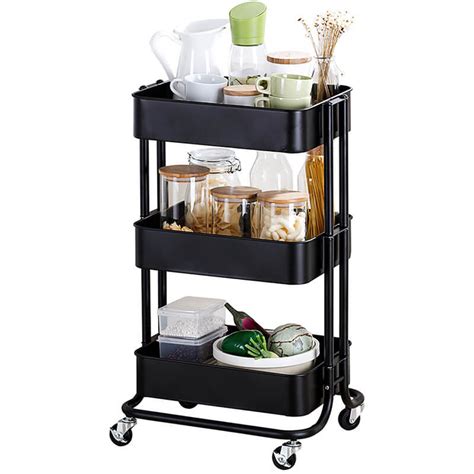 HOME ORGANIZER 3 Tier Rolling Storage Metal Utility Cart on Wheels Carbon Steel Moveable ...