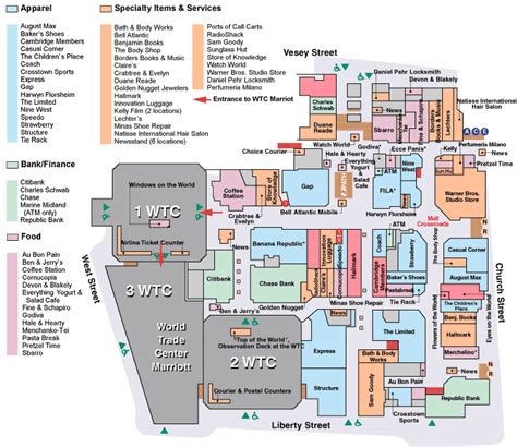 Map and list of all the stories in the original World Trade Center Mall ...