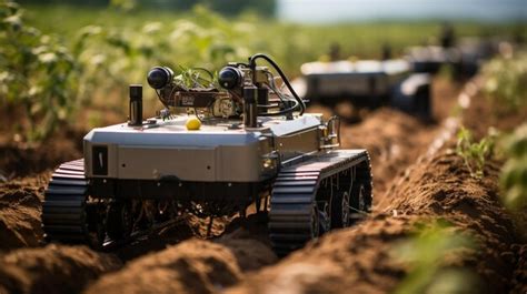 Premium AI Image | Robotic farm equipment on a tomato field