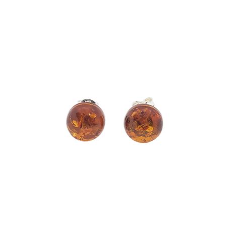 Round Cognac Amber Stud Earrings - Amberman