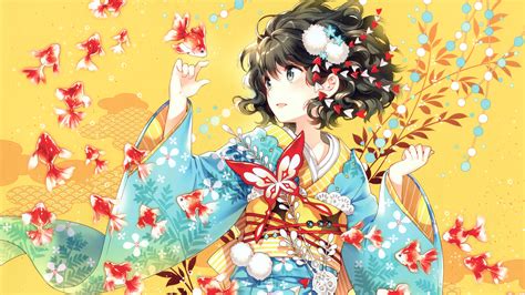 Kimono Anime Girl 4K 4K wallpaper