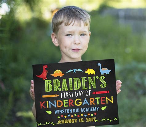 First Day Of School Sign Last Day Preschool Poster 1st Grade Kindergarten Boy Dinosaur ...