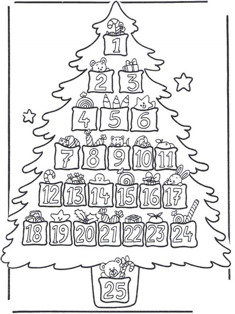 Christmas Tree with Advent Calendar Coloring Pages - Free Printable Coloring Pages