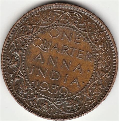 Sansuka Rare 1939 British India George6 quarter anna bronze old coin ...