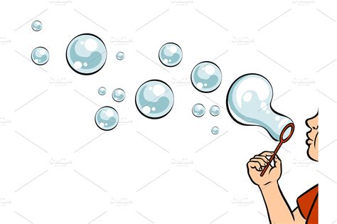 Blowing bubbles pop art vector illustration ~ Illustrations ~ Creative Market