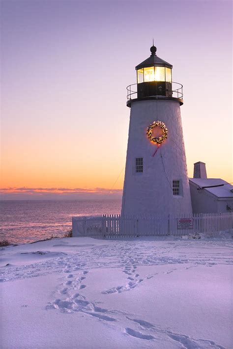 Pemaquid Point lighthouse Christmas Snow Wreath Maine Photograph by Keith Webber Jr - Fine Art ...