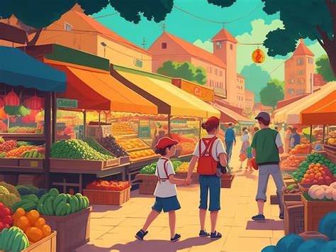 Premium AI Image | Traditional Market cartoon illustration