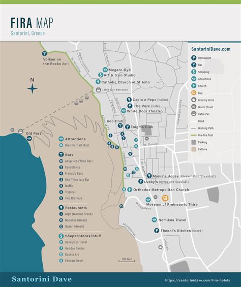 Map of Fira, Santorini - Hotels, Bars, Restaurants, Views