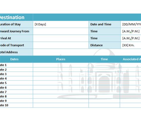 Excel Itinerary Template ~ Excel Templates