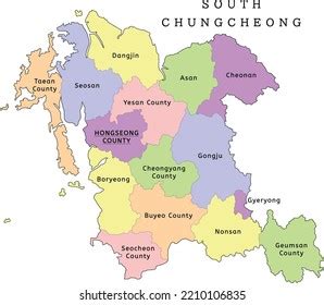 South Chungcheong Province Administrative Map Cities Stock Vector ...