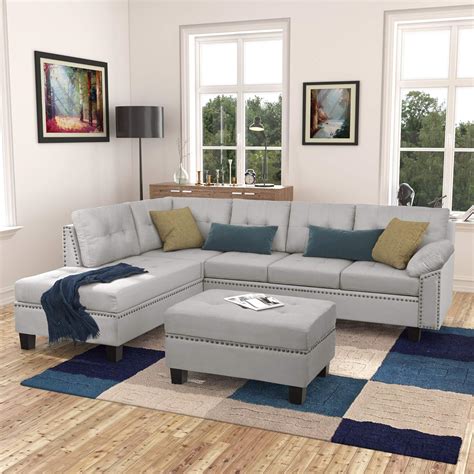 Amazon.com: Merax Sectional Sofa with Chaise Lounge and Ottoman 3-Seat ...