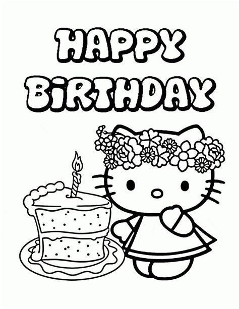 Hello Kitty Single Birthday Cake coloring page for kids, holiday coloring pages printa… | Hello ...