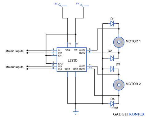 Bidirectional Motor Controller Circuit using L293D - Gadgetronicx