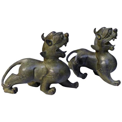 Chinese Bronze Statues Pi Xiu Feng Shui Lions, Pair For Sale at 1stdibs