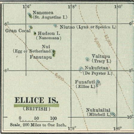 Stock Illustration - Map of Ellice Islands (now Tuvalu), circa 1902 ...