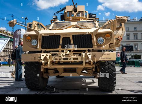 WARSAW, POLAND - MAY 08, 2015: Oshkosh M-ATV, Mine-Resistant All Terrain Vehicle. Public ...