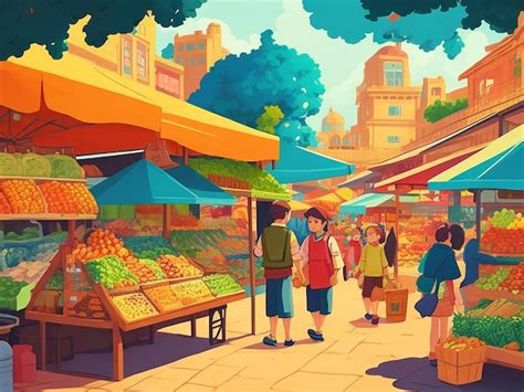 Premium AI Image | Traditional Market cartoon illustration