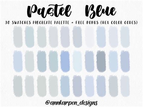 Pastel Blue Procreate Palette, 30 HEX Color Codes, Instant Digital ...