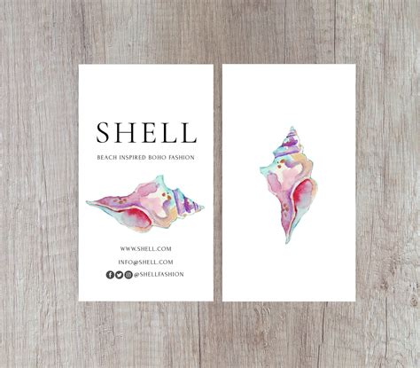 SHELL: A shell inspired business card design, hand painted with watercolour. There are three ...