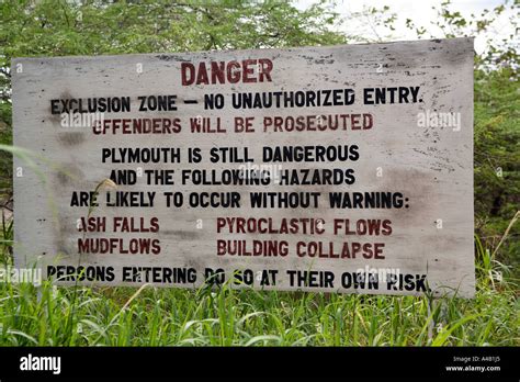 Montserrat. Volcano Exclusion zone sign Stock Photo: 6281188 - Alamy