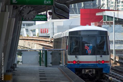 BTS Sky Train is leaving the station platform in Nana station, Bangkok Stock Photo | Adobe Stock