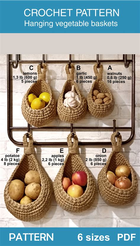 Crochet pattern Hanging wall baskets Vegetable baskets tutor - Inspire Uplift | Hanging fruit ...