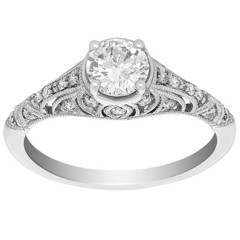 Round Diamond Milgrain & Filigree Engagement Ring in White Gold, .60 ct ...