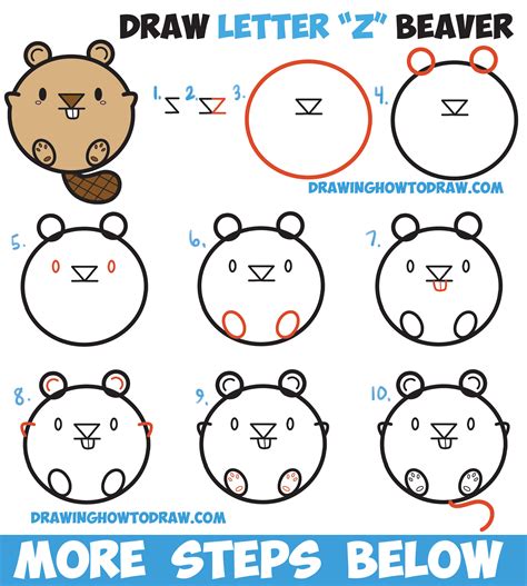 Learn How to Draw a Cute Cartoon Beaver with Letters Easy Step by Step Drawing Tutorial for ...